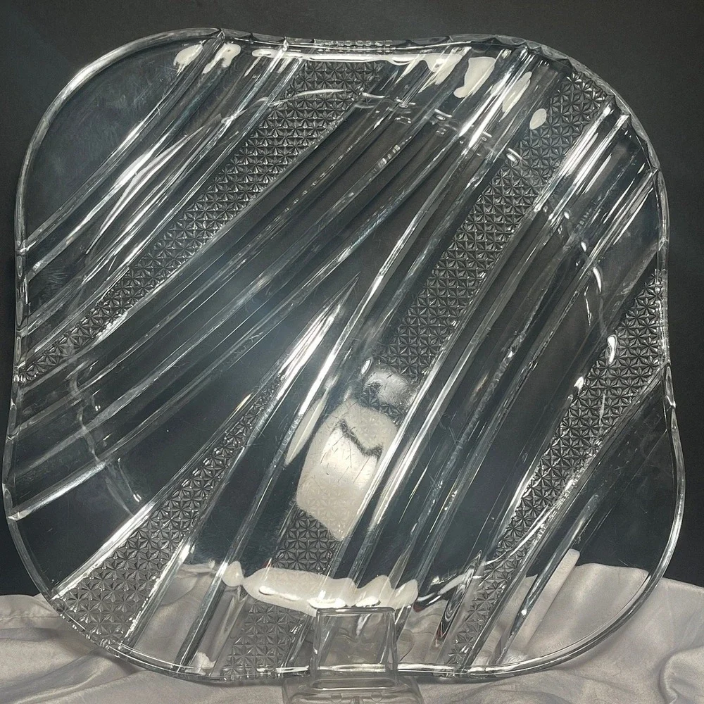 Vintage Fidenza Italy Cut Crystal Glass Plate 12x12 Square Rounded Edge Clear